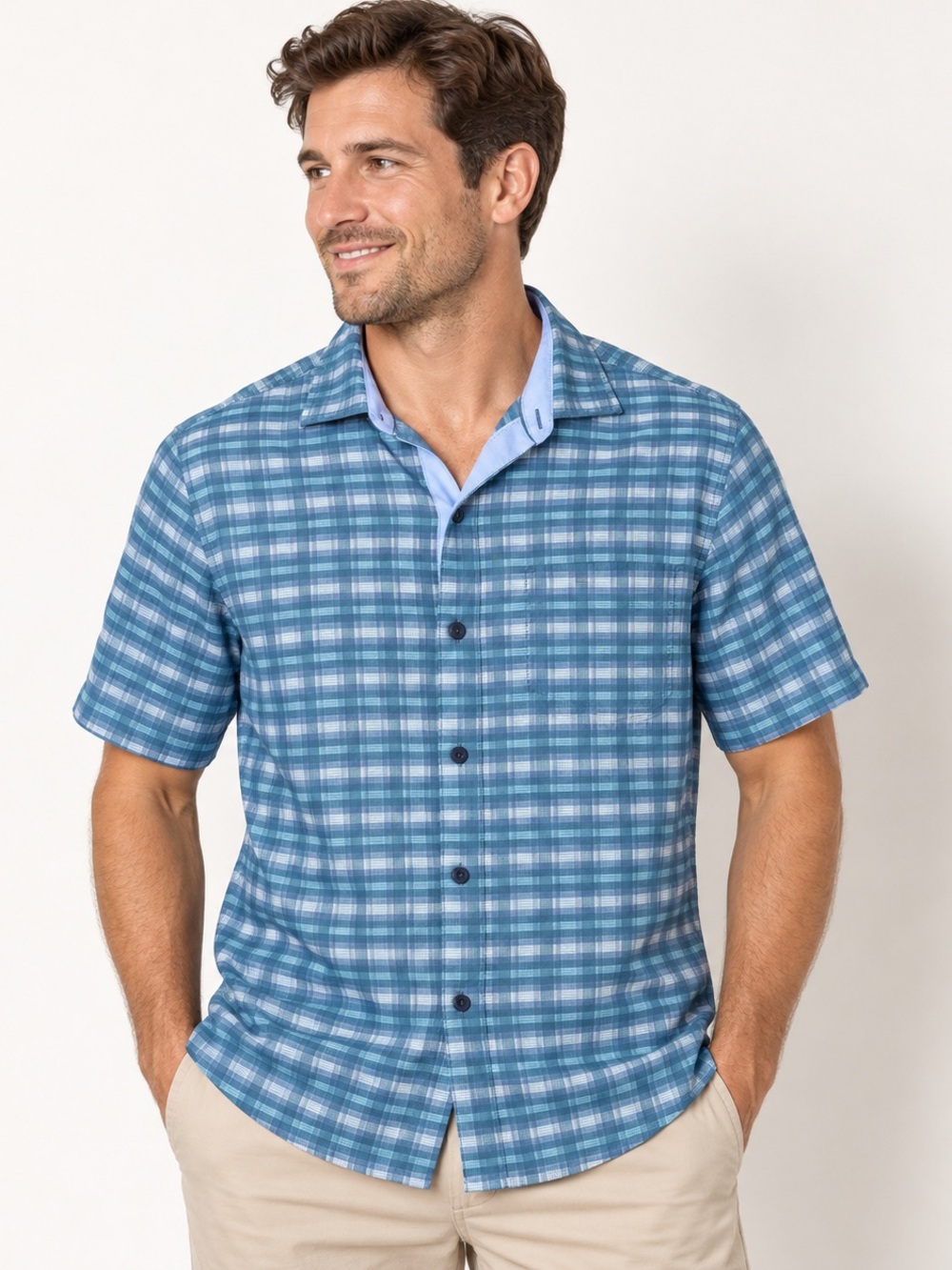 Tommy Bahama IslandZone Blue Plaid Short Sleeve Shirt Men’s Small